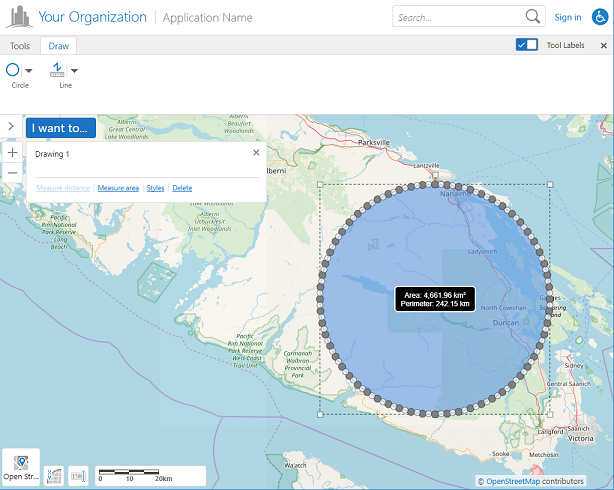 Screenshot of a circular polygon with measurements.