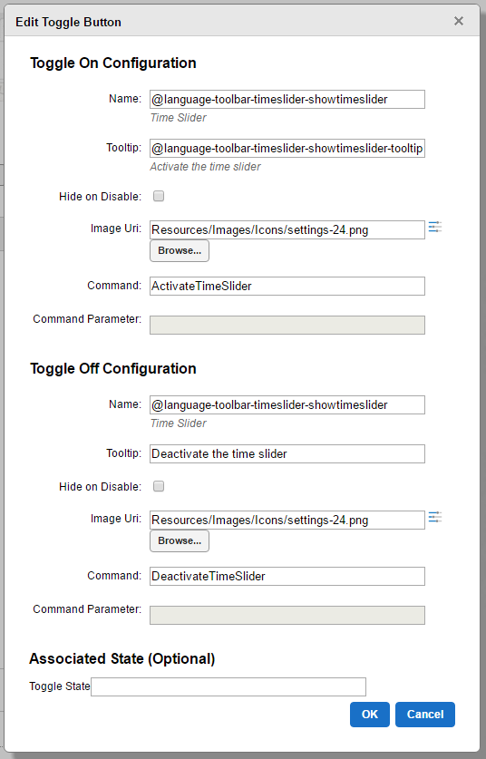 Time Slider configuration for a toggle button