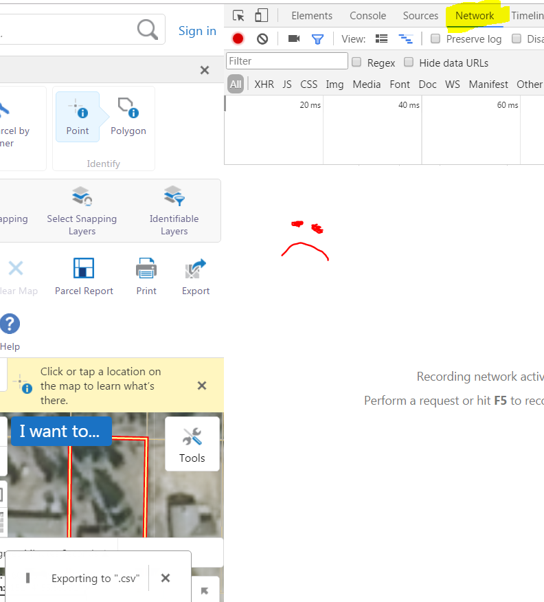 Literally zero network activity when export is selected.