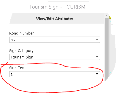 Sign Text field incorrectly has drop down list of values from Road Number