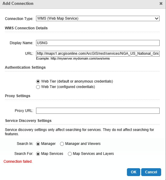 USNG service Connection error