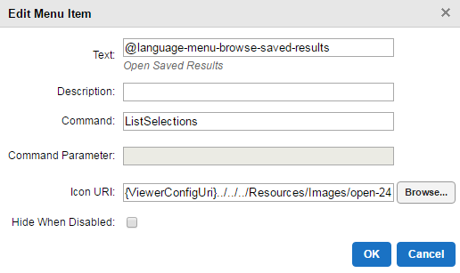 The menu item configured to open the saved results list.