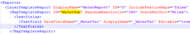 MapTemplateReport ID value in site xml