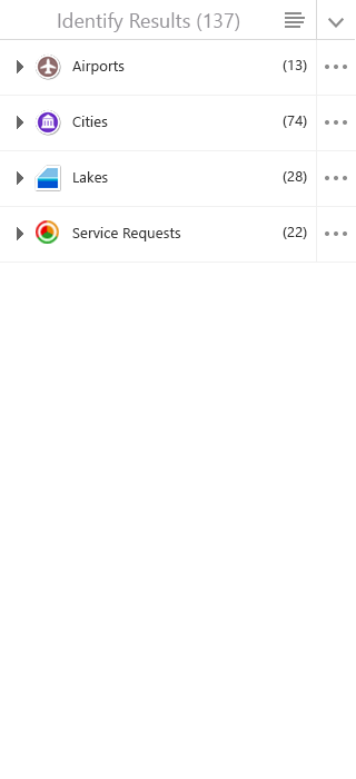 Results list grouped by feature layer.