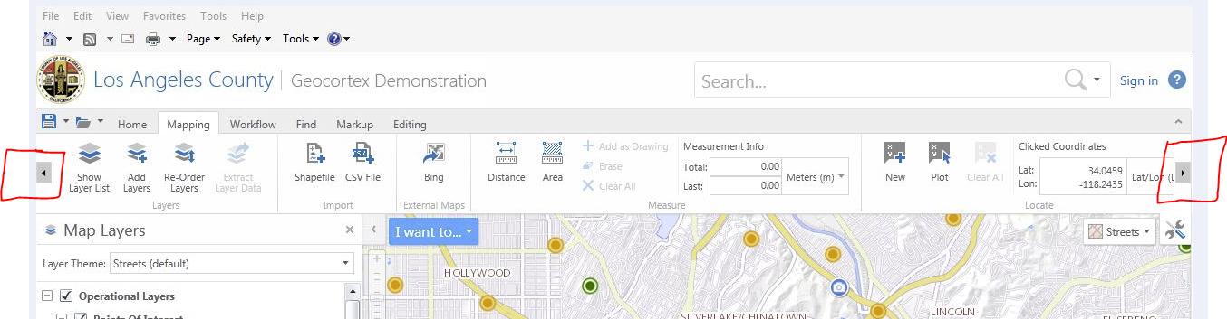 LA County Silverlight Demo site with scrolling toolbar