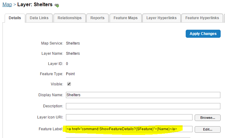 Change Feature Label to link to a command