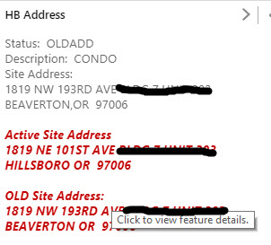 Address has changed and feature description returns values from table used in Data Link