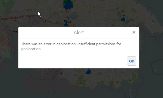 The error users now see when attempting to use geolocation from an insecure origin.